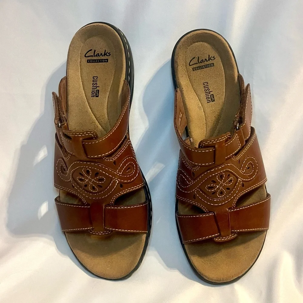 Clark’s Collection sandals, Leisa Higley Slide Brown Leather Womens Size 8.5 - Picture 5 of 9